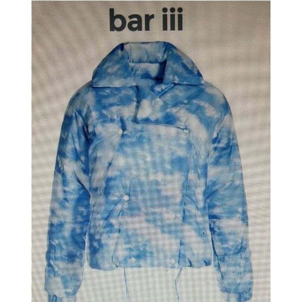 Zerina Akers for Bar III, Puffer Jacket, Baby Blue Skies with Clouds Print, NWOT - Picture 2 of 5